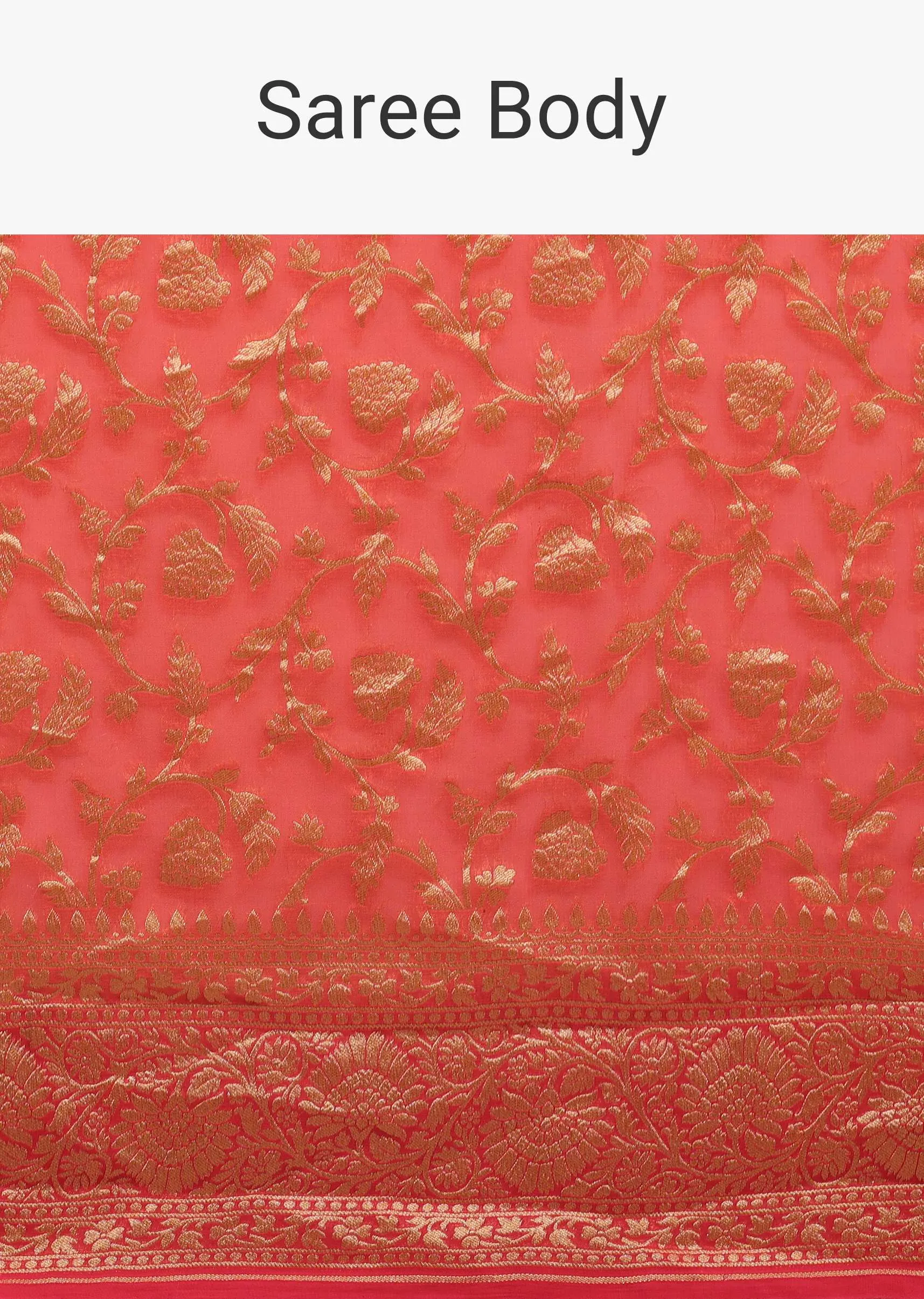 Peach Pink Saree In Georgette With Woven Jaal Work