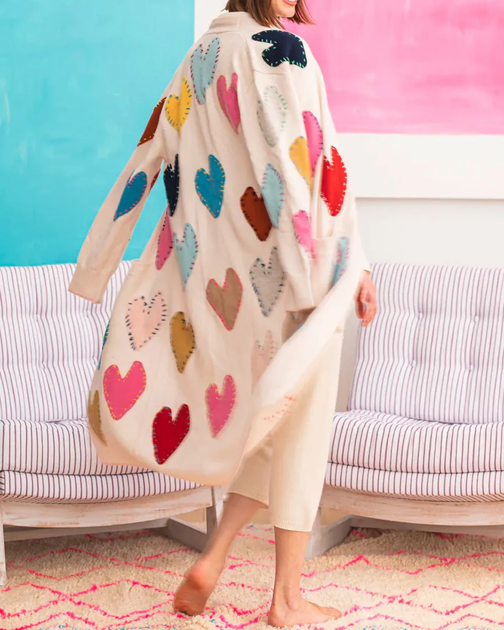 Pearl Patchwork Heart London Super Long Cardigan