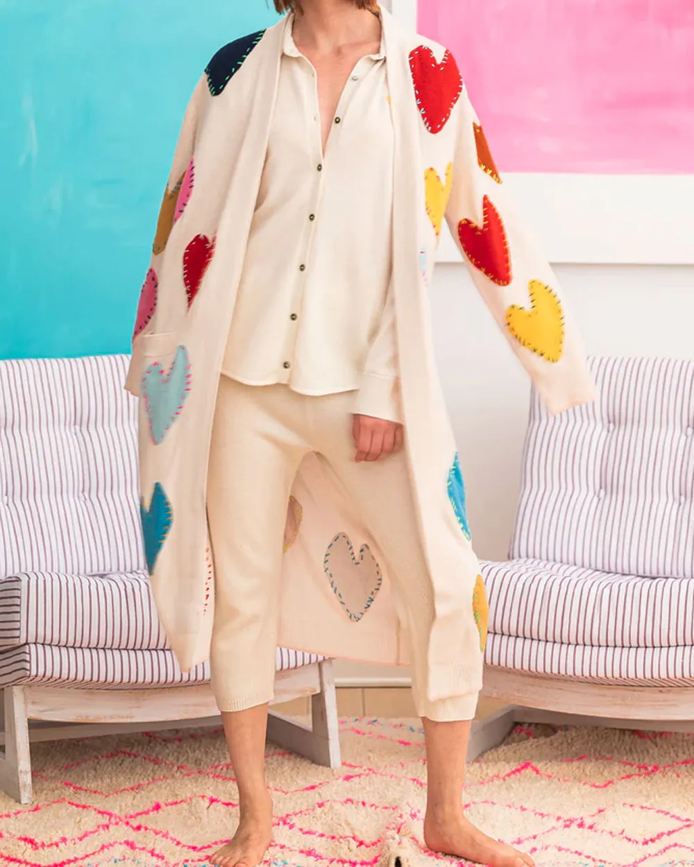 Pearl Patchwork Heart London Super Long Cardigan