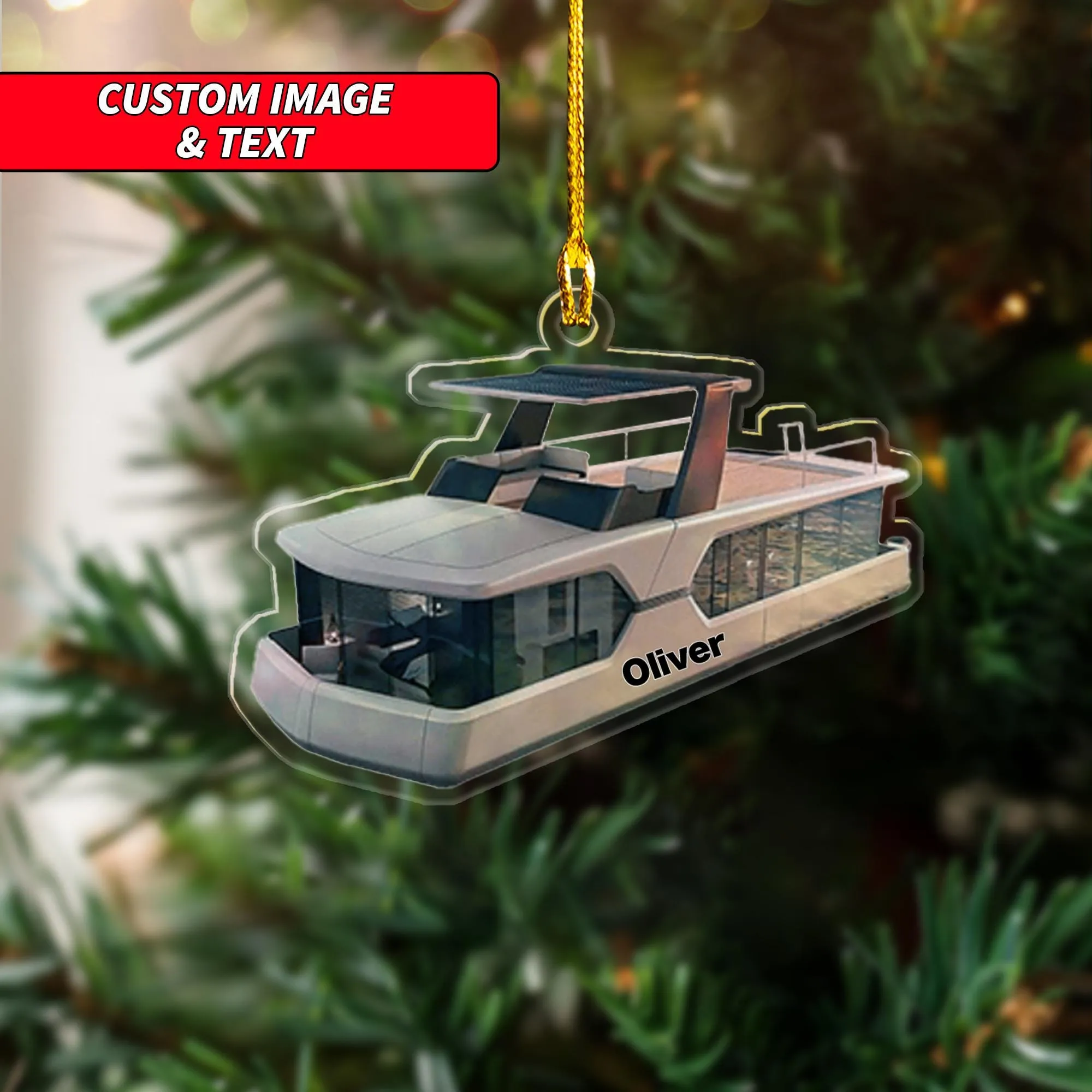 Personalized House Boat Ornament 2024, Gift For Boat Owner, Boat Lovers, 2D Flat Boat Ornament, Custom House Boat Christmas Ornament ORNO5