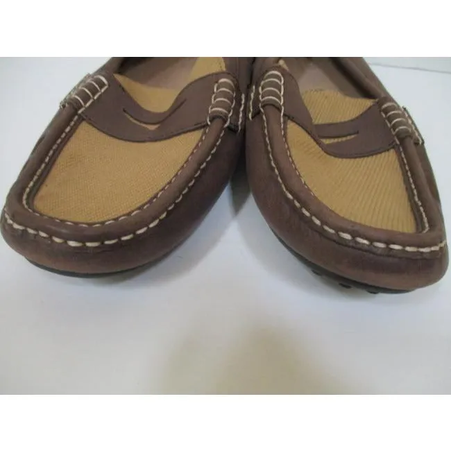 Ralph Lauren Brown Leather Canvas Driving Penny Loafer