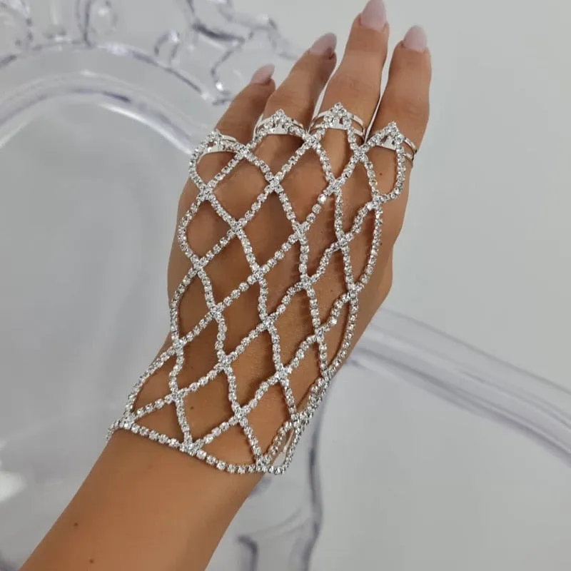 Ratna Rhinestone Harness Hand Jewelry