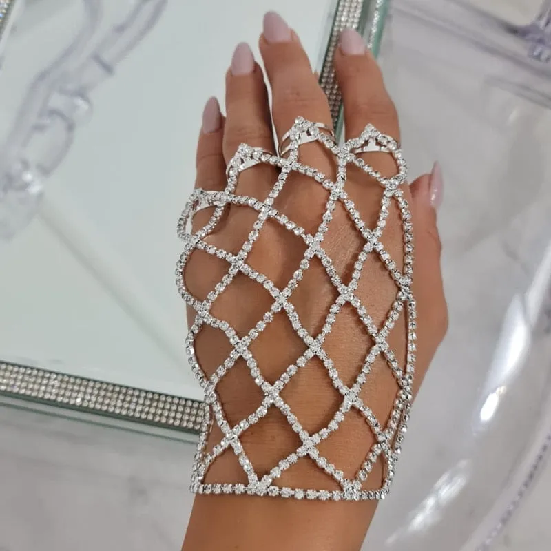 Ratna Rhinestone Harness Hand Jewelry