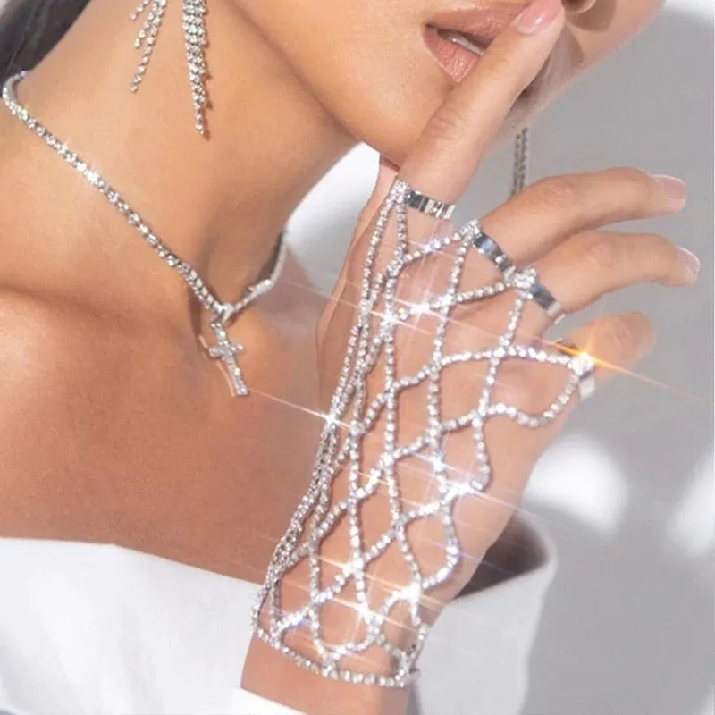 Ratna Rhinestone Harness Hand Jewelry