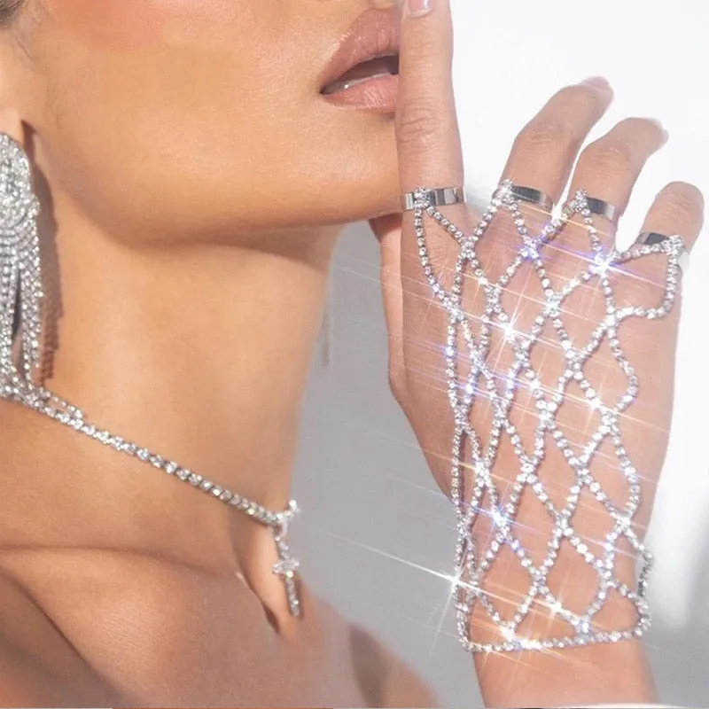 Ratna Rhinestone Harness Hand Jewelry
