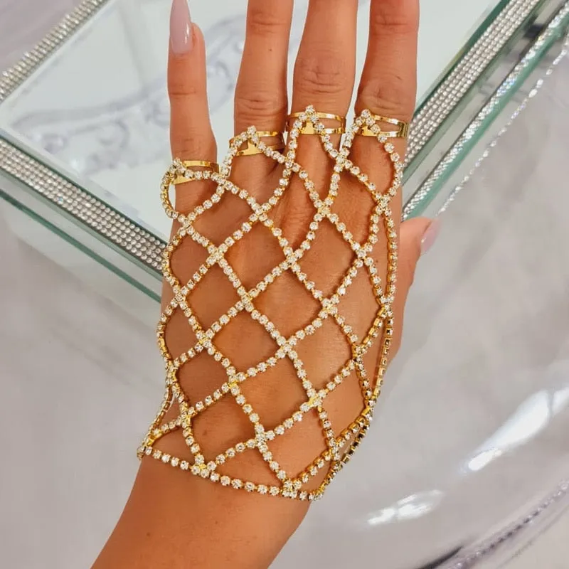 Ratna Rhinestone Harness Hand Jewelry