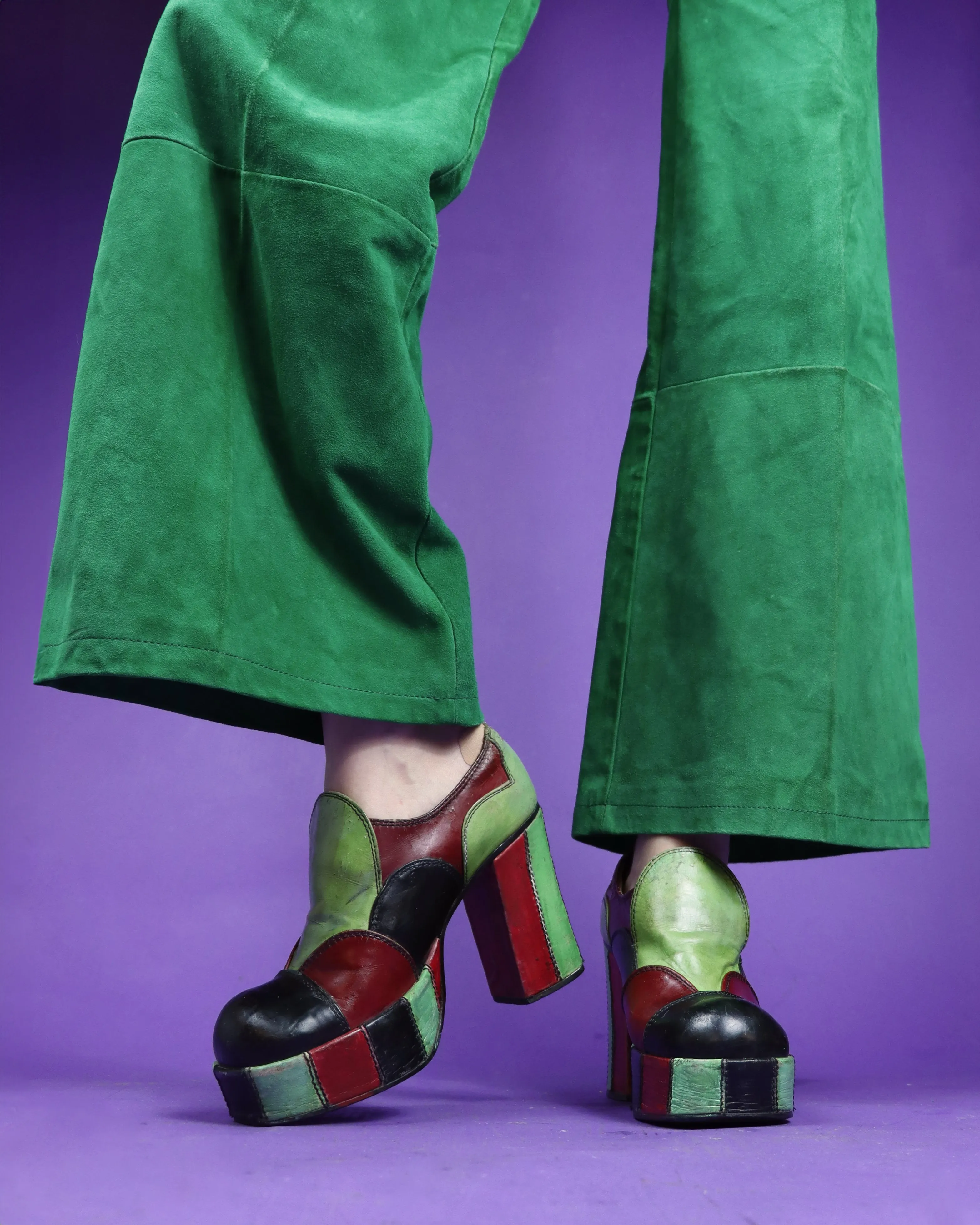 RESERVED: Vintage 1970s Eldita's Patchwork Platform Shoes Green UK 4