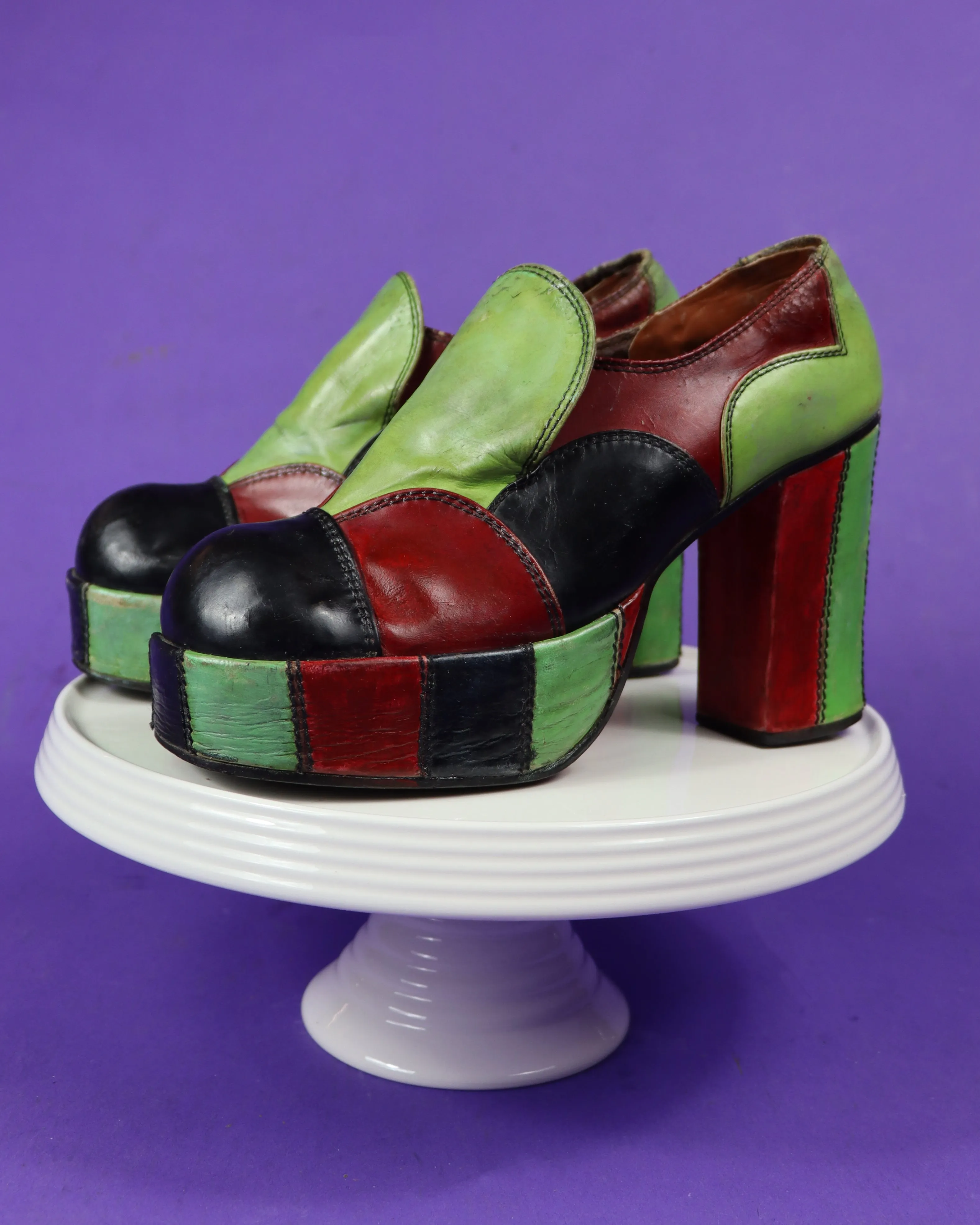 RESERVED: Vintage 1970s Eldita's Patchwork Platform Shoes Green UK 4