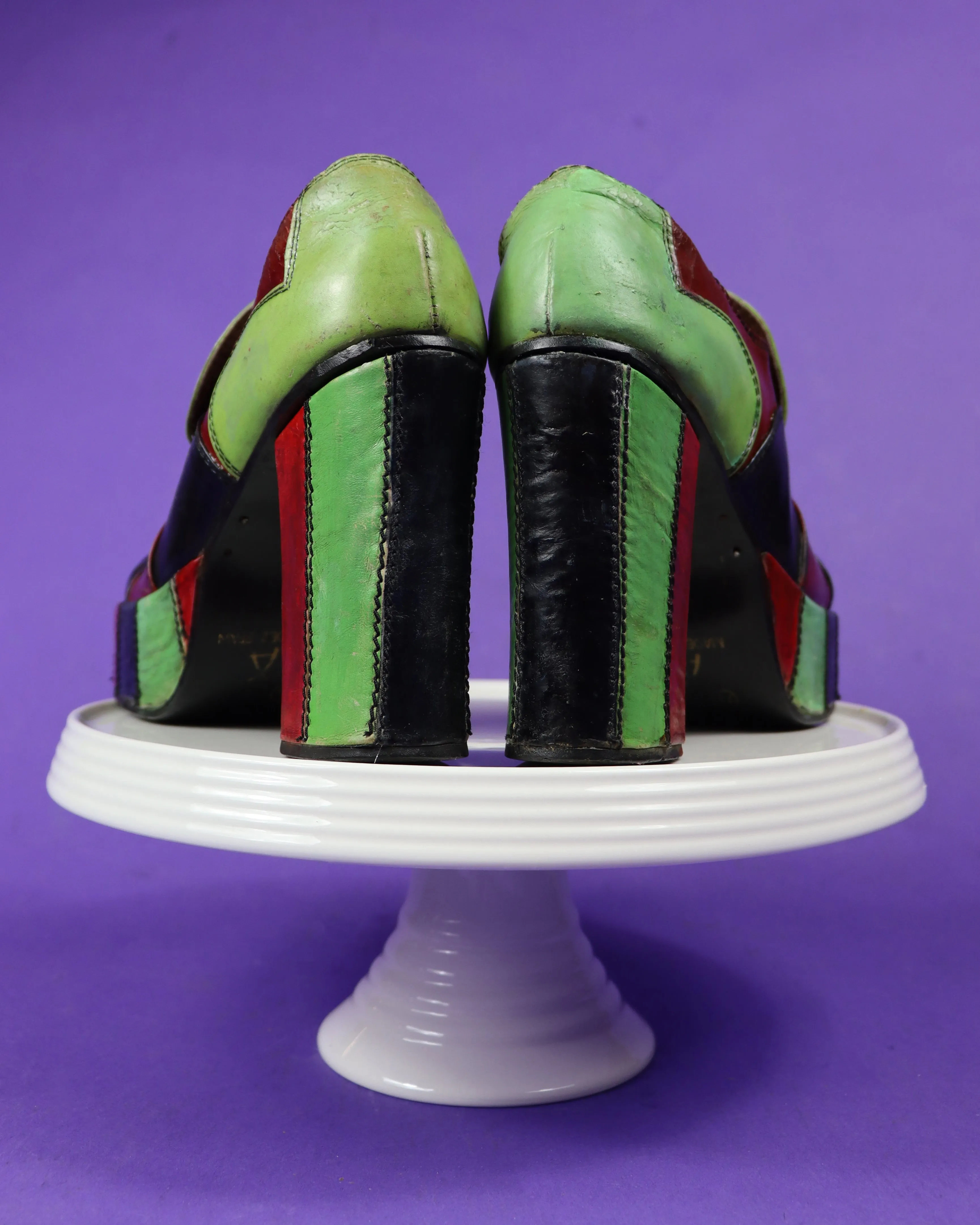 RESERVED: Vintage 1970s Eldita's Patchwork Platform Shoes Green UK 4