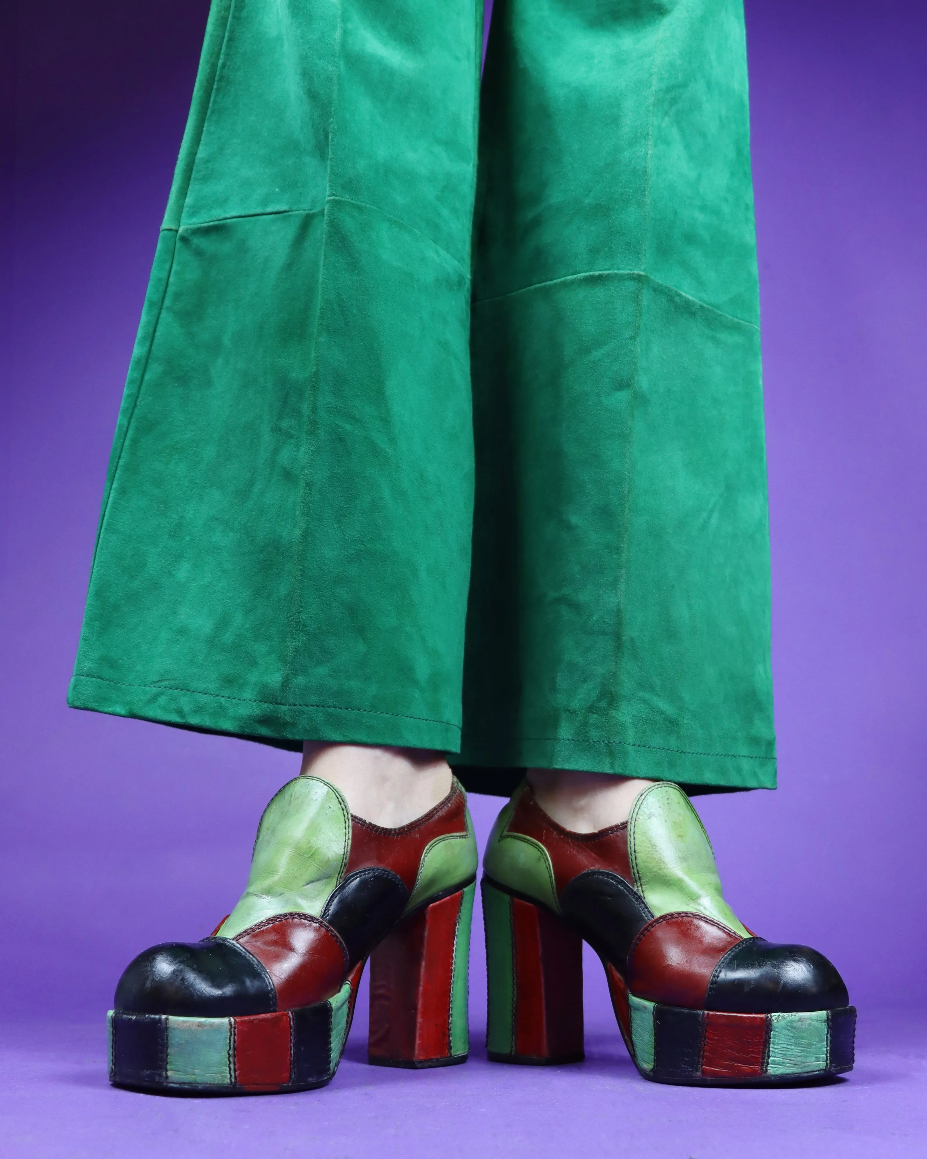 RESERVED: Vintage 1970s Eldita's Patchwork Platform Shoes Green UK 4