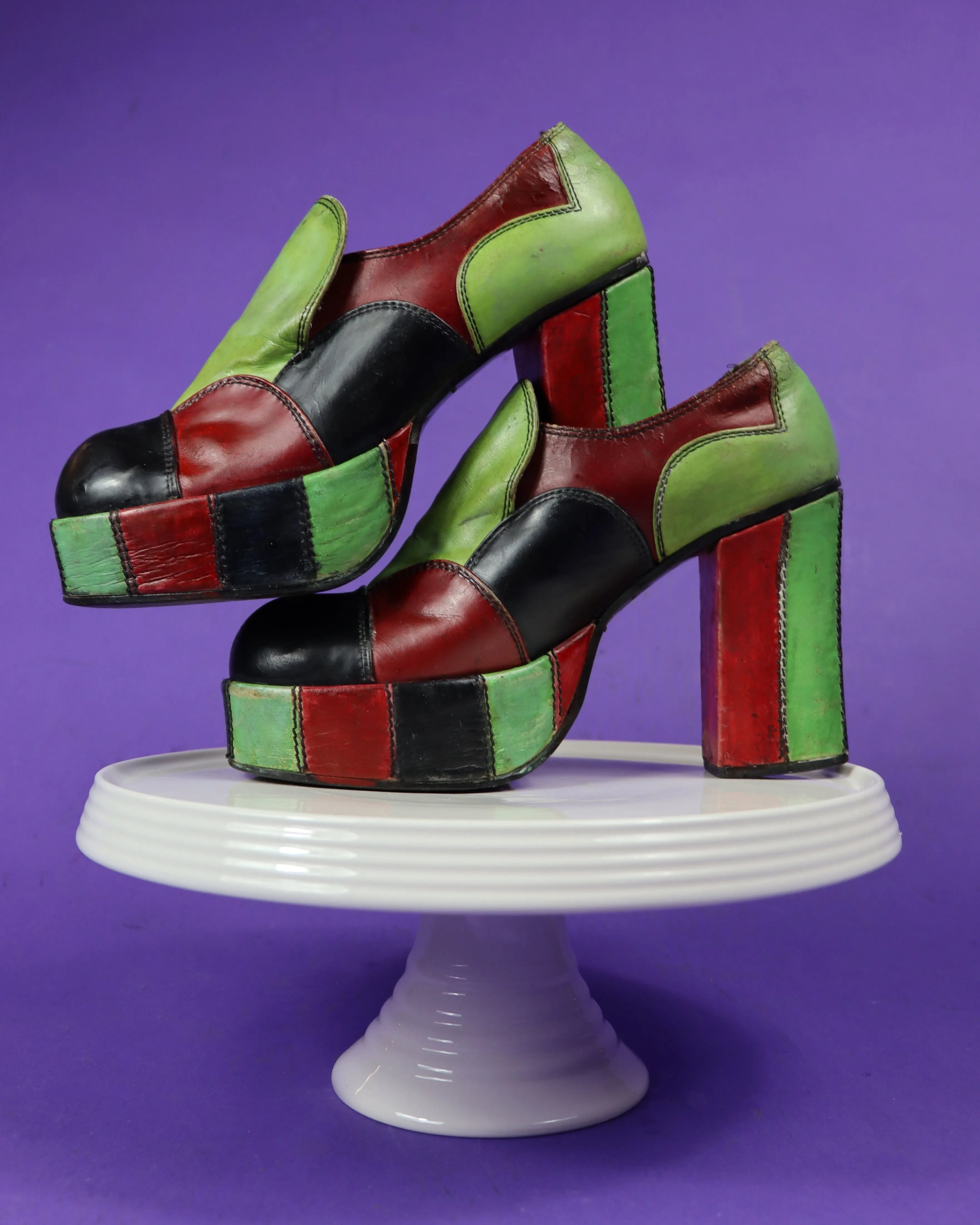 RESERVED: Vintage 1970s Eldita's Patchwork Platform Shoes Green UK 4