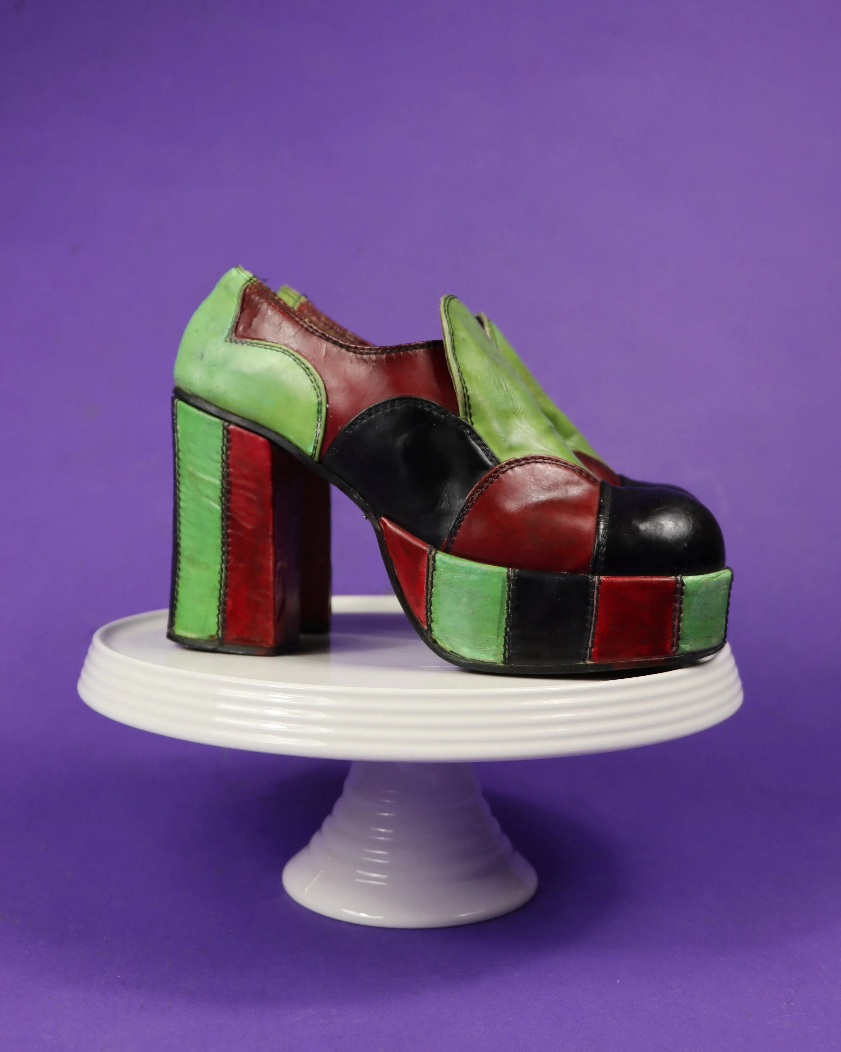 RESERVED: Vintage 1970s Eldita's Patchwork Platform Shoes Green UK 4