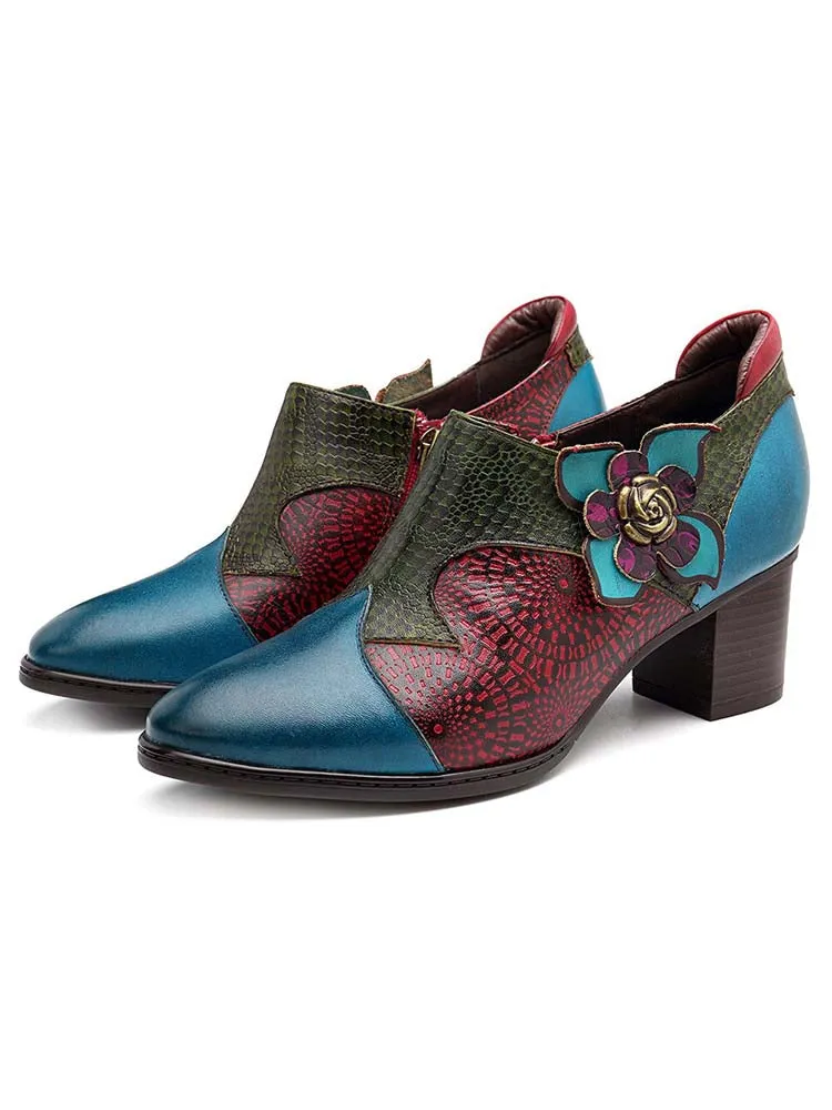 Retro Flower Leather Shoes