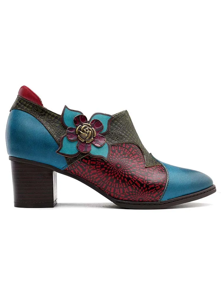 Retro Flower Leather Shoes