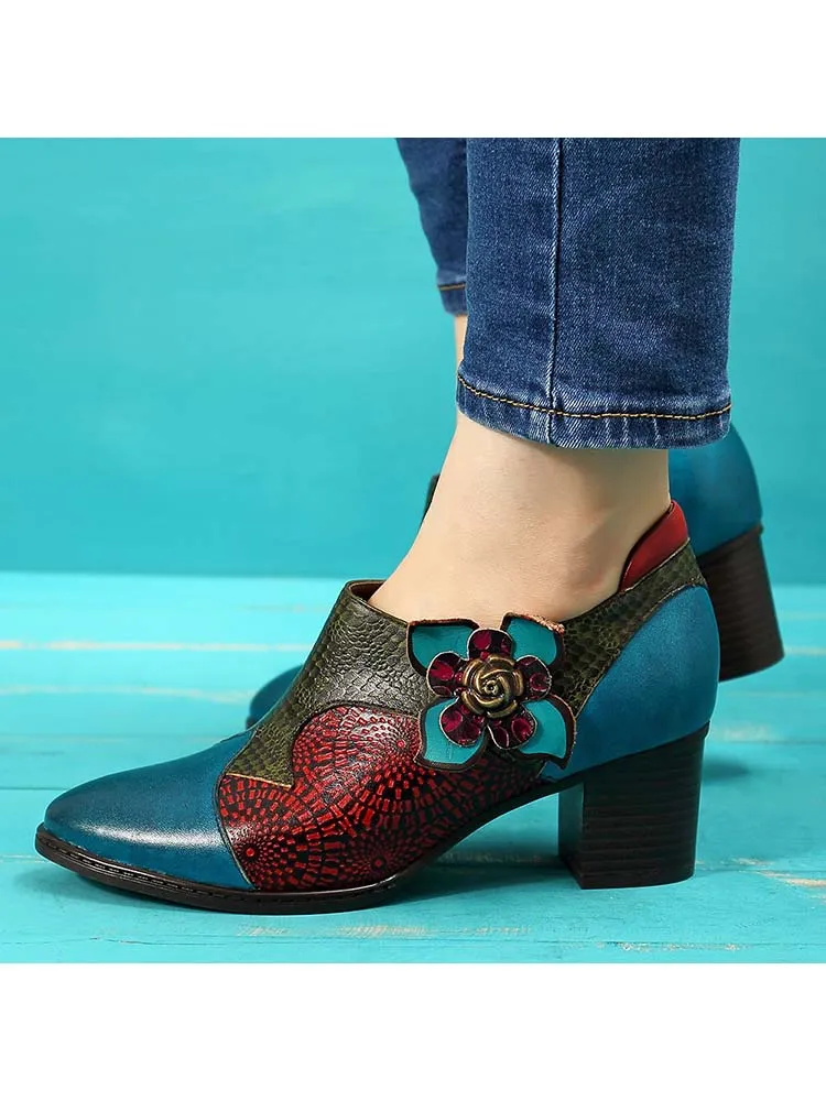 Retro Flower Leather Shoes