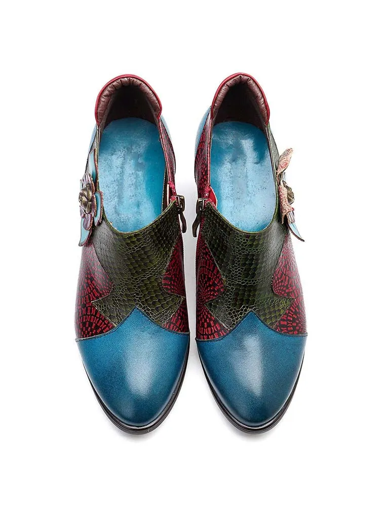 Retro Flower Leather Shoes