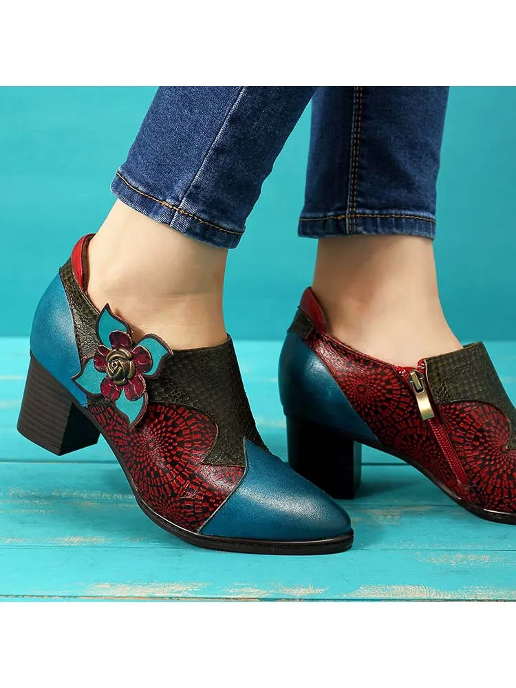 Retro Flower Leather Shoes