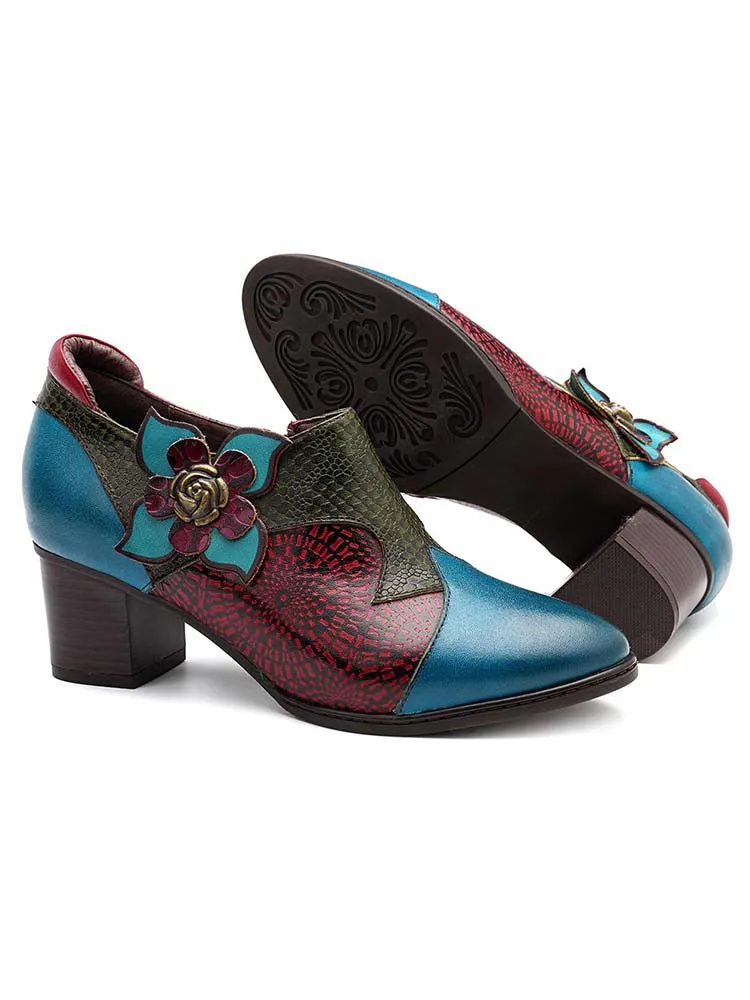 Retro Flower Leather Shoes