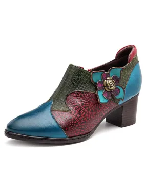Retro Flower Leather Shoes
