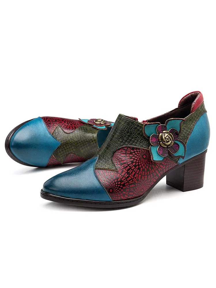 Retro Flower Leather Shoes