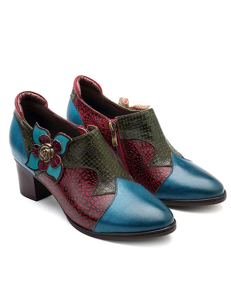 Retro Flower Leather Shoes