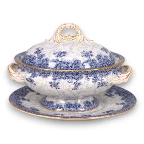 Royal Worcester W2297 68547 Gravy Boat Sauce Dish Blue Floral Gold Trim 1890