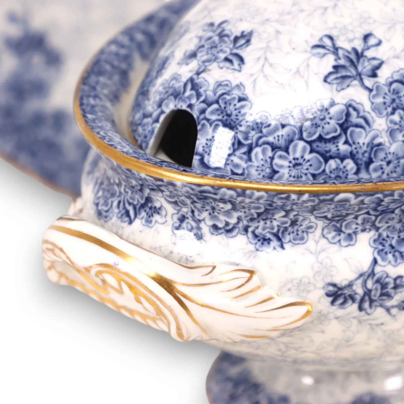 Royal Worcester W2297 68547 Gravy Boat Sauce Dish Blue Floral Gold Trim 1890