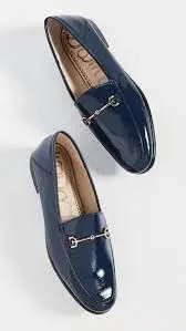 Sam Edelman Loraine Navy Lior Leather Slip-On Chain Detail Vamp Loafers