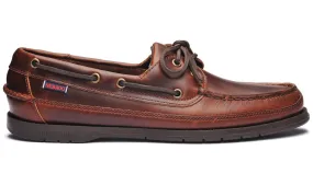 Sebago Men's 7000GD0 Schooner Waxed Leather Boat Shoes Brown Gum
