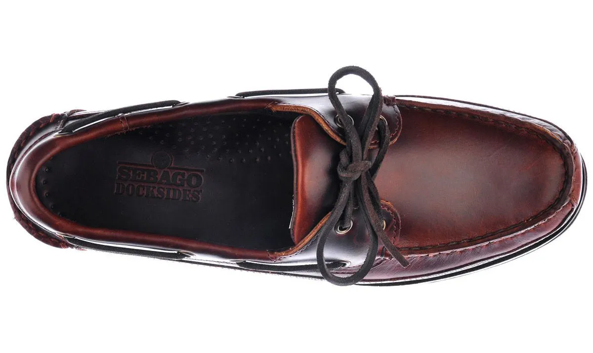 Sebago Men's 7000GD0 Schooner Waxed Leather Boat Shoes Brown Gum