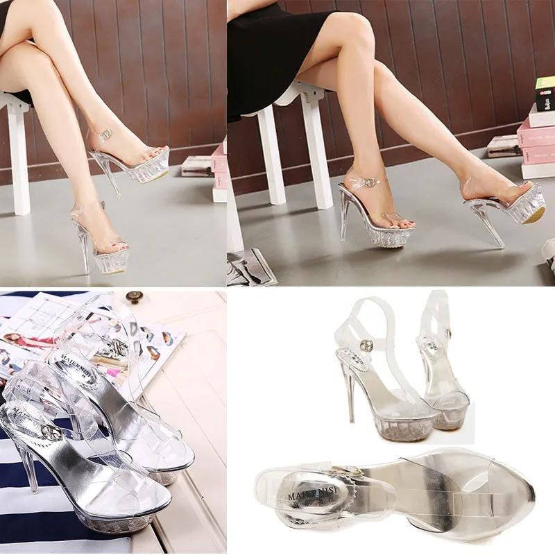 Sexy Crystal Transparent High Heels Waterproof Platform Party Pumps Sandals