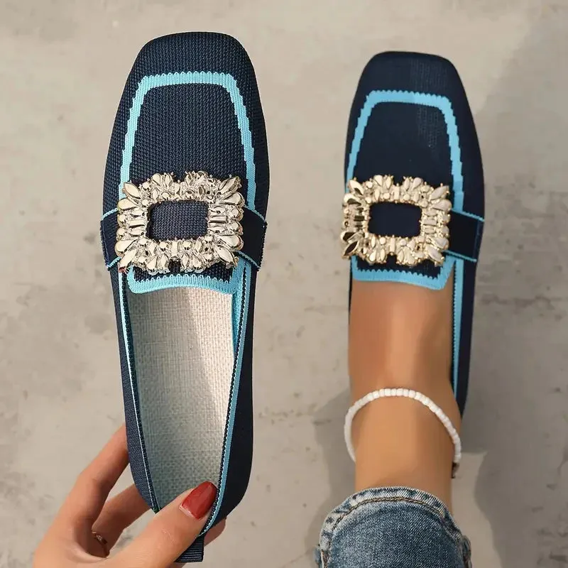 Shiela Jewel Buckle Canvas Loafers