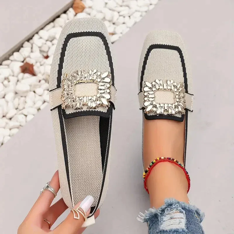 Shiela Jewel Buckle Canvas Loafers