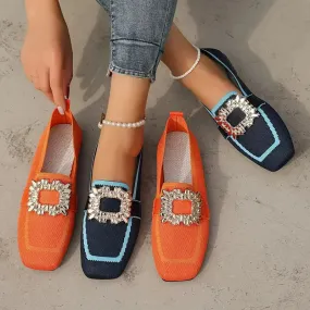 Shiela Jewel Buckle Canvas Loafers