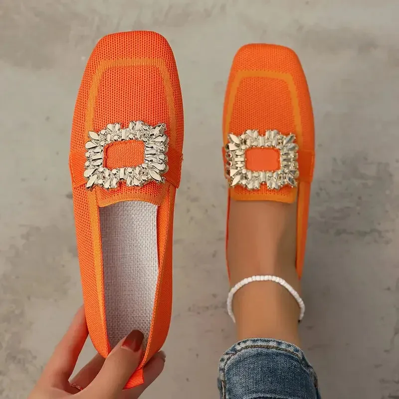 Shiela Jewel Buckle Canvas Loafers