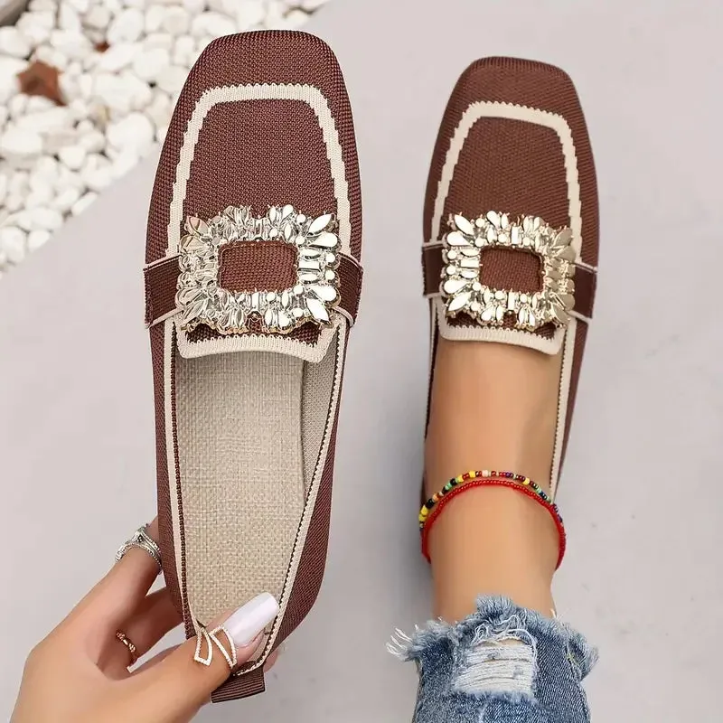 Shiela Jewel Buckle Canvas Loafers