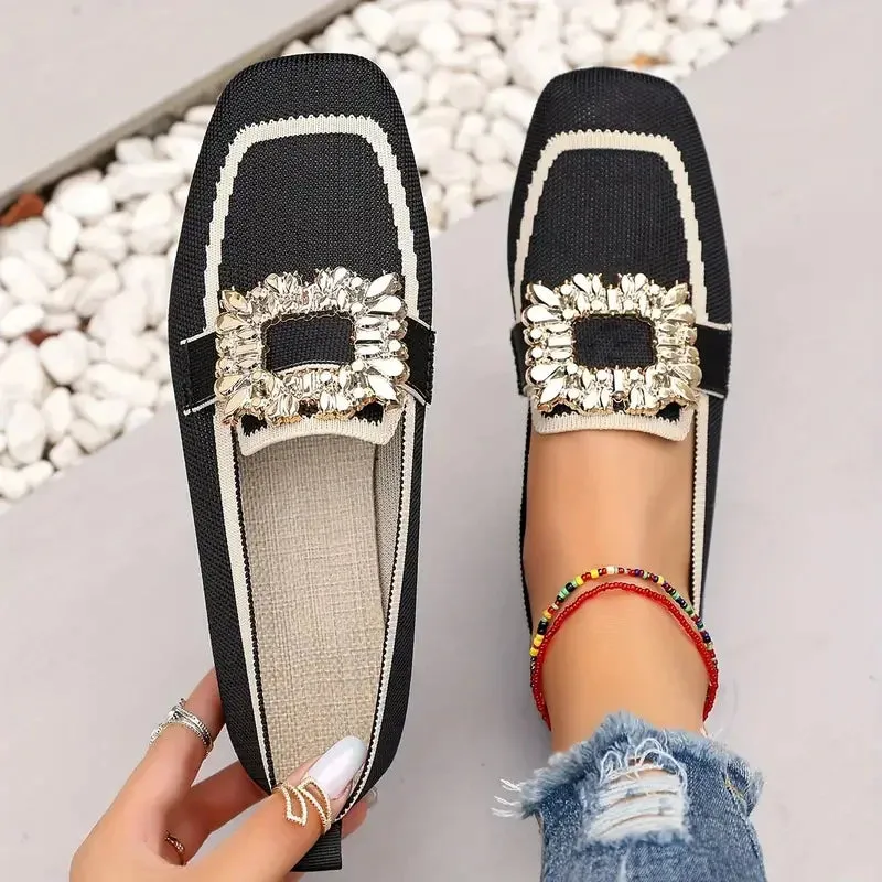 Shiela Jewel Buckle Canvas Loafers