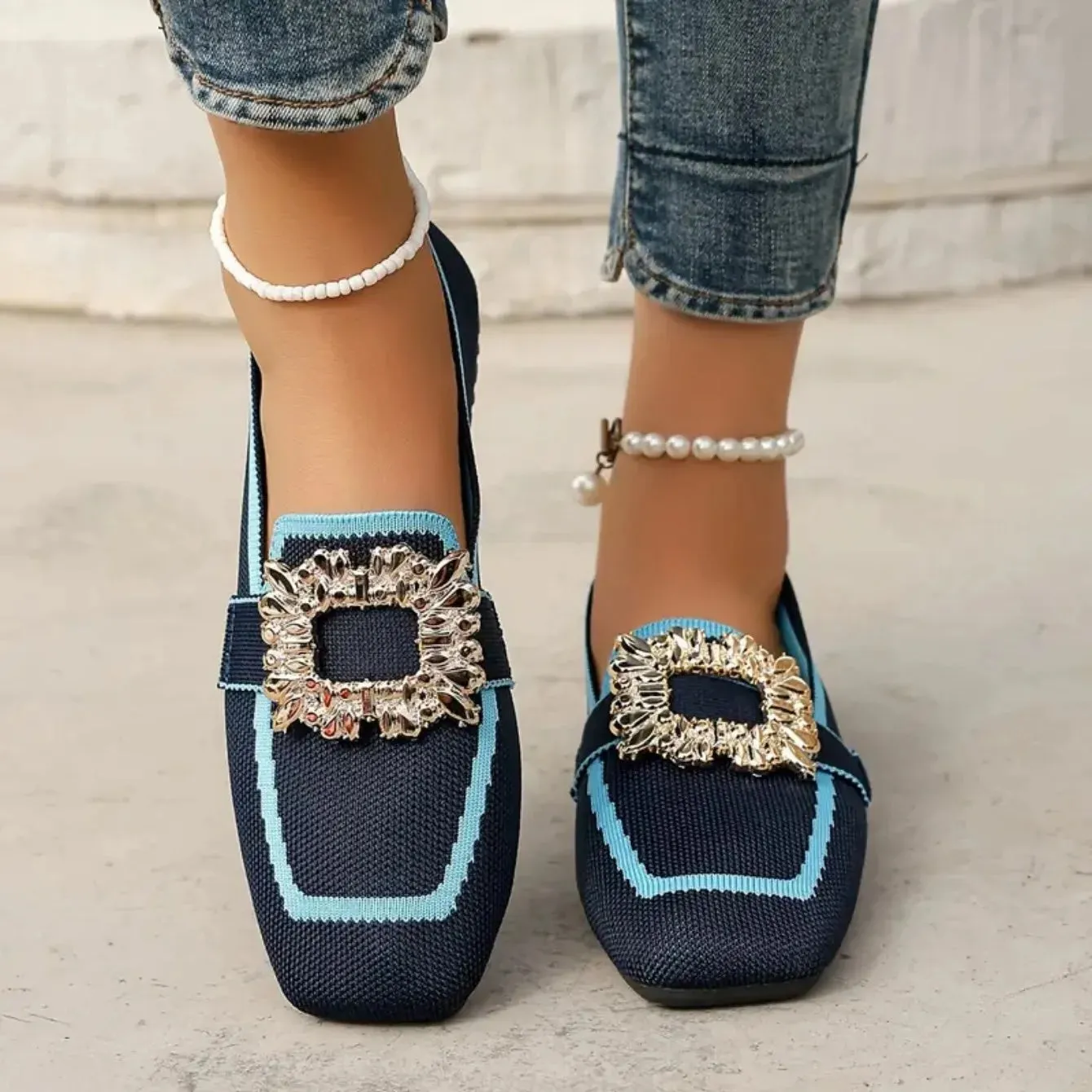 Shiela Jewel Buckle Canvas Loafers