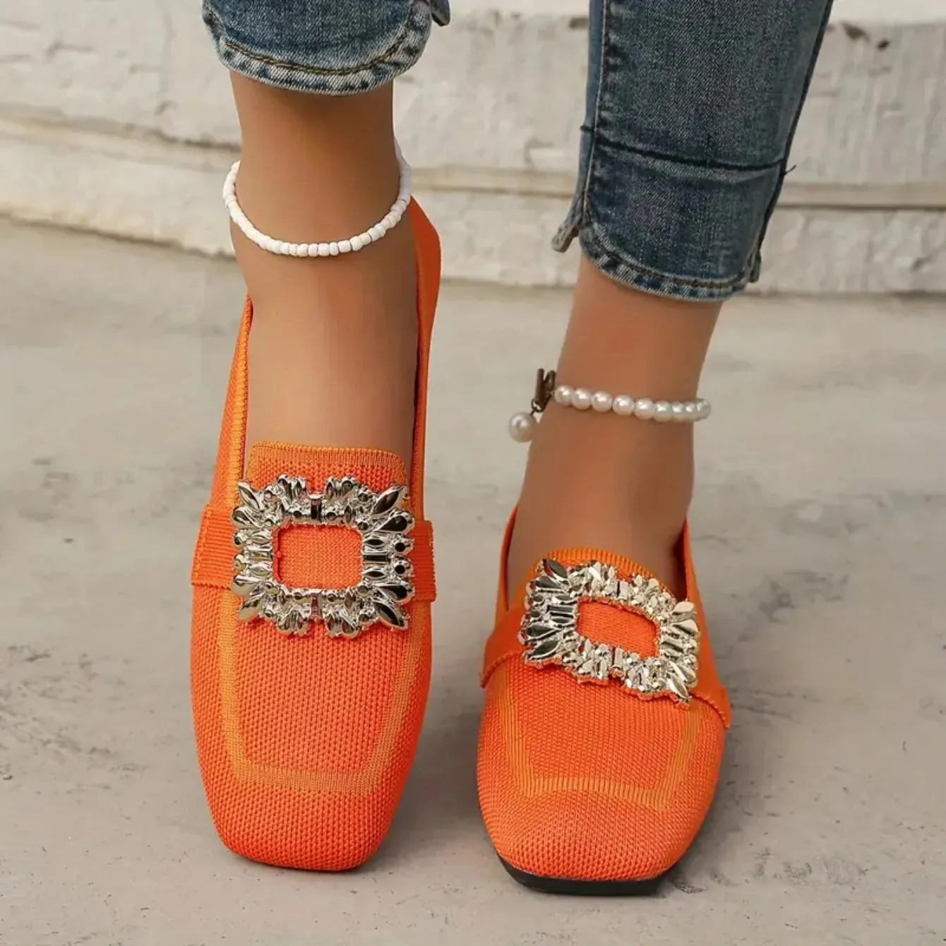 Shiela Jewel Buckle Canvas Loafers