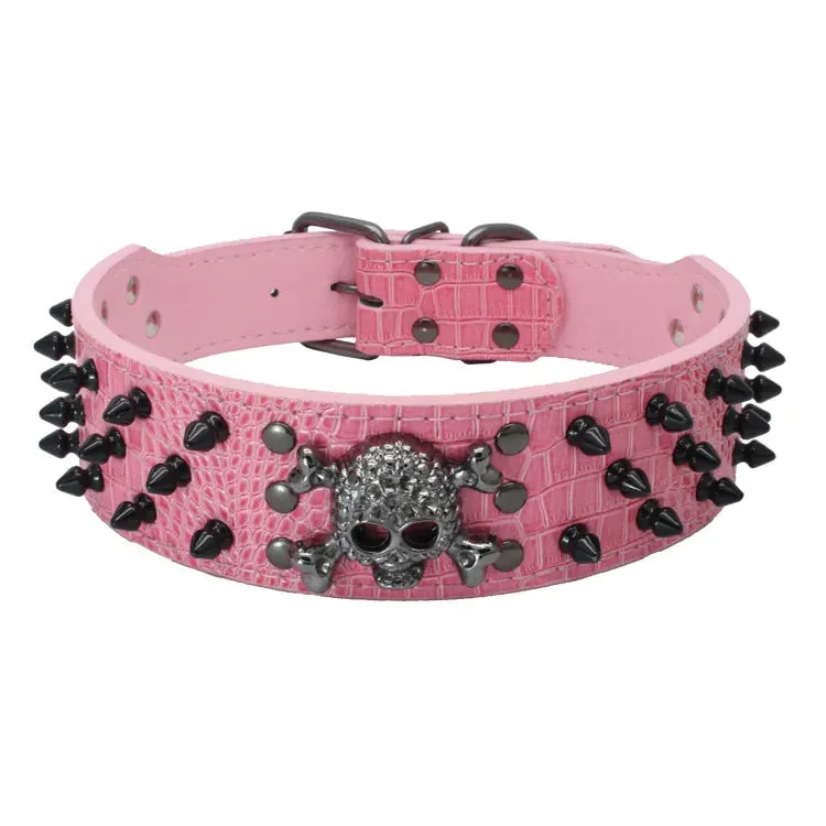Spiked Leather Dog Collar | Skull Design for Large Dogs