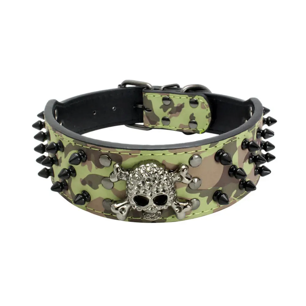 Spiked Leather Dog Collar | Skull Design for Large Dogs