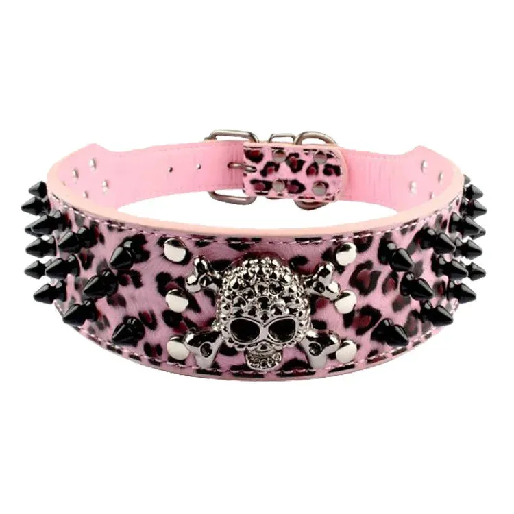 Spiked Leather Dog Collar | Skull Design for Large Dogs