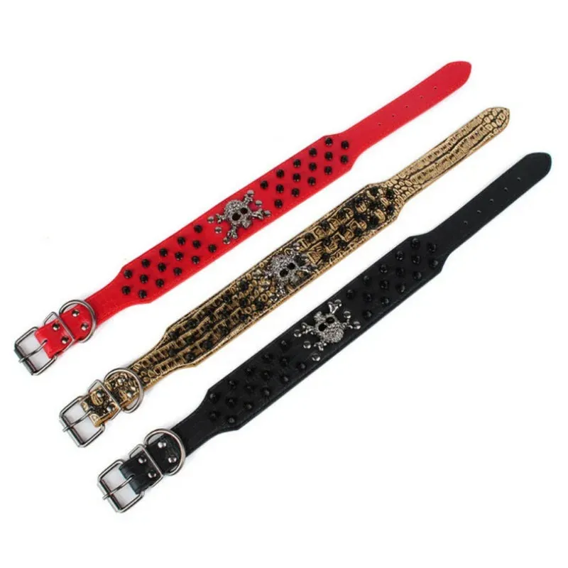 Spiked Leather Dog Collar | Skull Design for Large Dogs