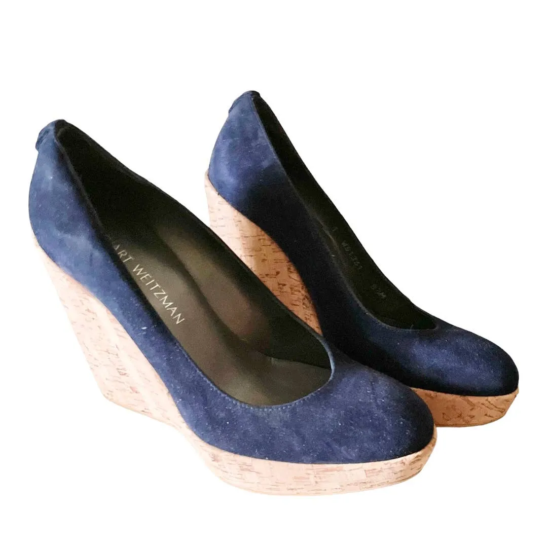 Stuart Weitzman Corkswoon Wedge Espadrilles Size 8.5 Navy New