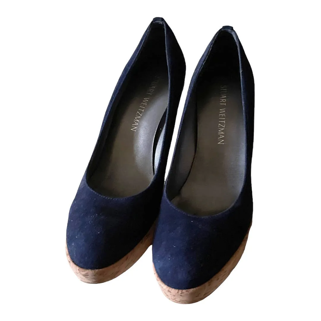Stuart Weitzman Corkswoon Wedge Espadrilles Size 8.5 Navy New