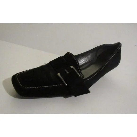 Stuart Weitzman MOD Black Suede Chrome Kitten Heel