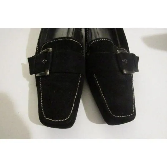 Stuart Weitzman MOD Black Suede Chrome Kitten Heel