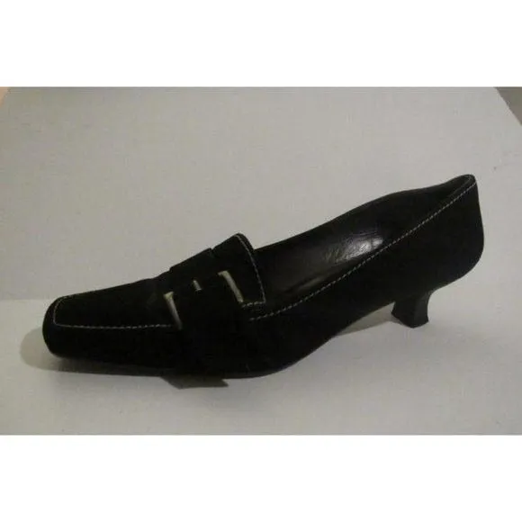 Stuart Weitzman MOD Black Suede Chrome Kitten Heel