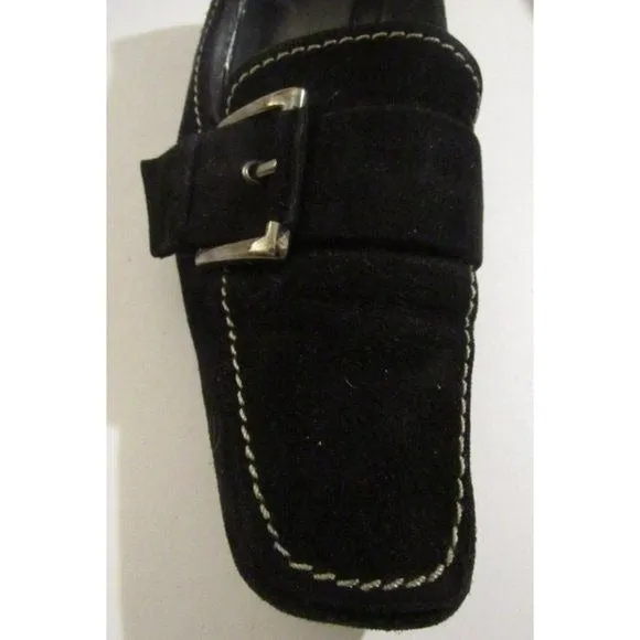 Stuart Weitzman MOD Black Suede Chrome Kitten Heel