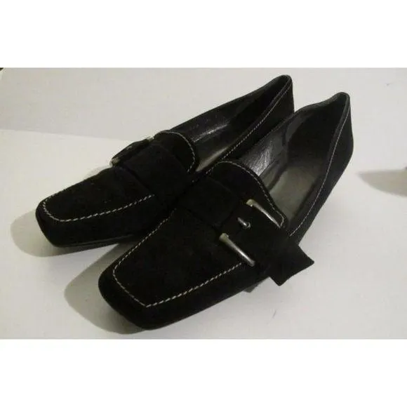Stuart Weitzman MOD Black Suede Chrome Kitten Heel